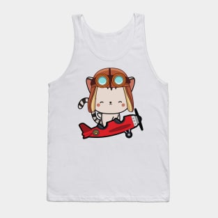 Cute Tabby Cat is in a vintage plane Tank Top